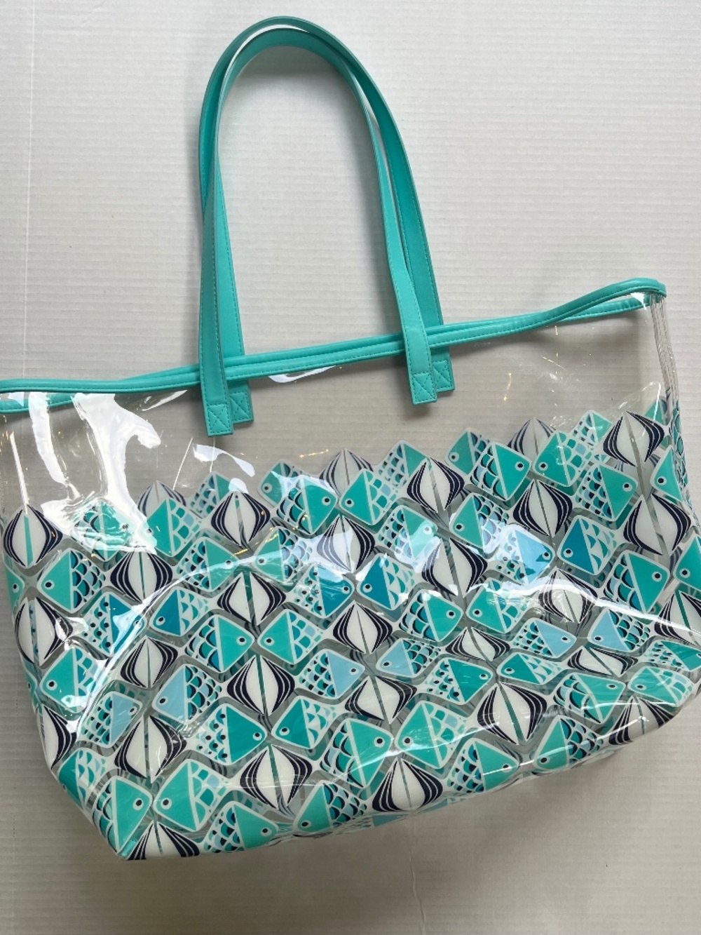 Large Vera Bradley Beach/Pool Tote: Clear with Retro Fish Print